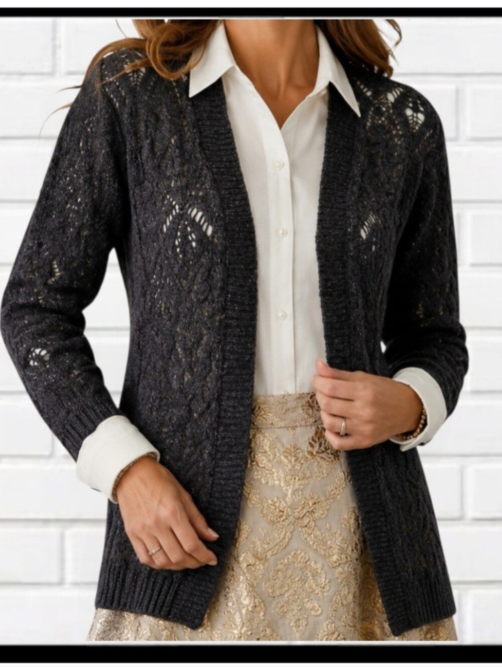 ​NWT Aeropostale Charcoal Gray Pointelle Lace Knit Long Cardigan Sweater - M